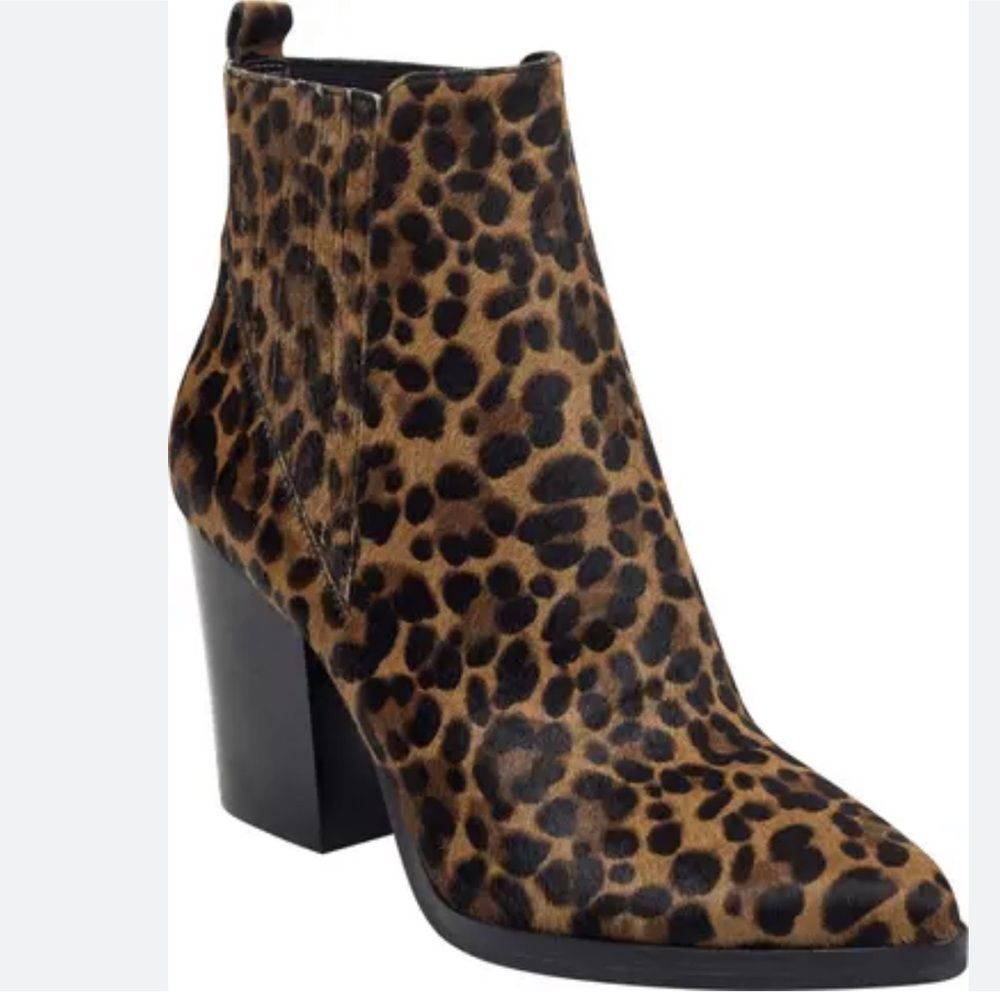 New Marc Fisher Alva Ankle Heeled Bootie Leopard Cheetah Animal Print
